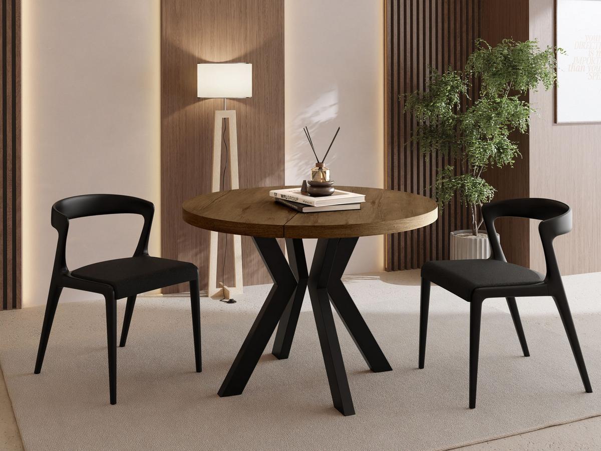 ESSTISCH Savio rund ausziehbar verlängerbar, Eiche Braun Rustikal 90-190/90/77 cm - Alteiche/Schwarz, Holz/Holzwerkstoff (90/190/77cm) - WFL GROUP