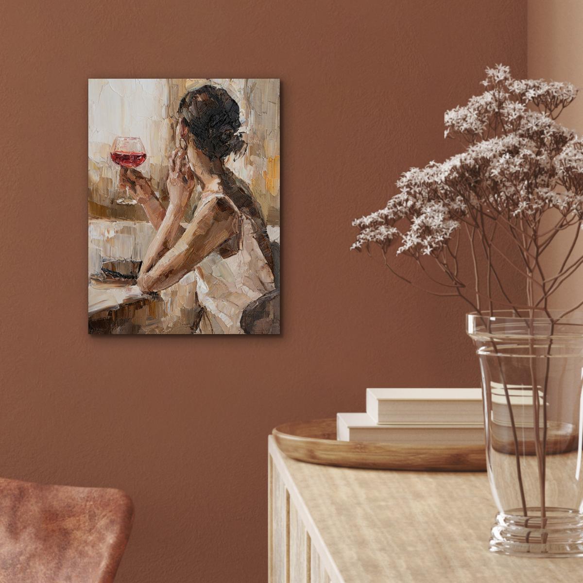 METALLBILD Ölgemälde - Frau - Wein 30x40 cm - Hellbraun, Metall (30/40cm) - MuchoWow