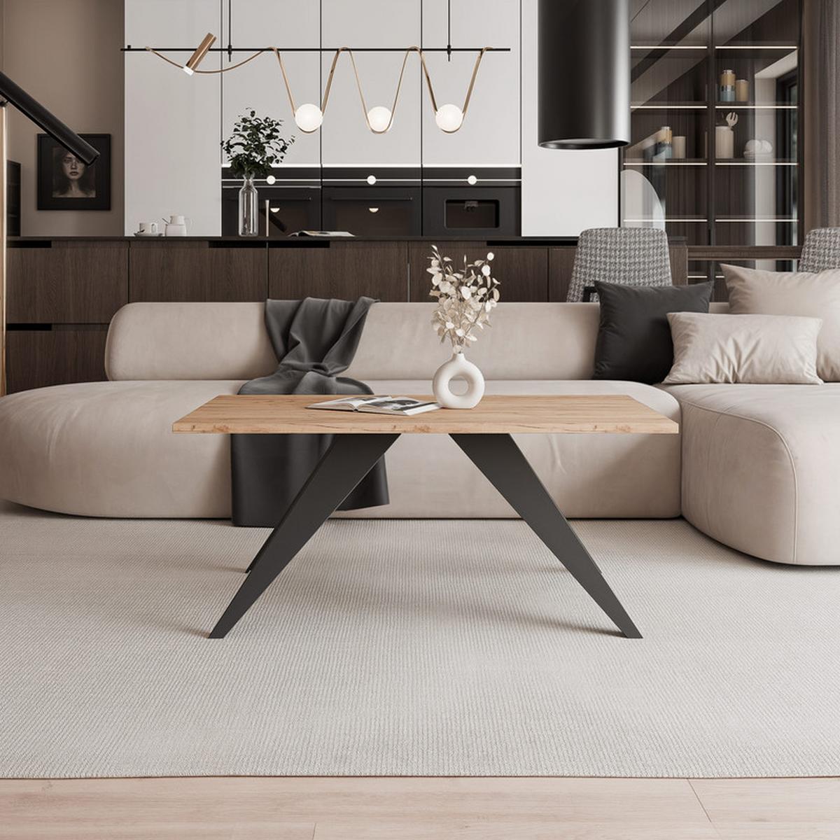 COUCHTISCH AIRA 120/60/48 cm Rechteckig, Schwarz/Craft-Eiche - Eichefarben/Schwarz, Metall (60/120/48cm) - Idohome