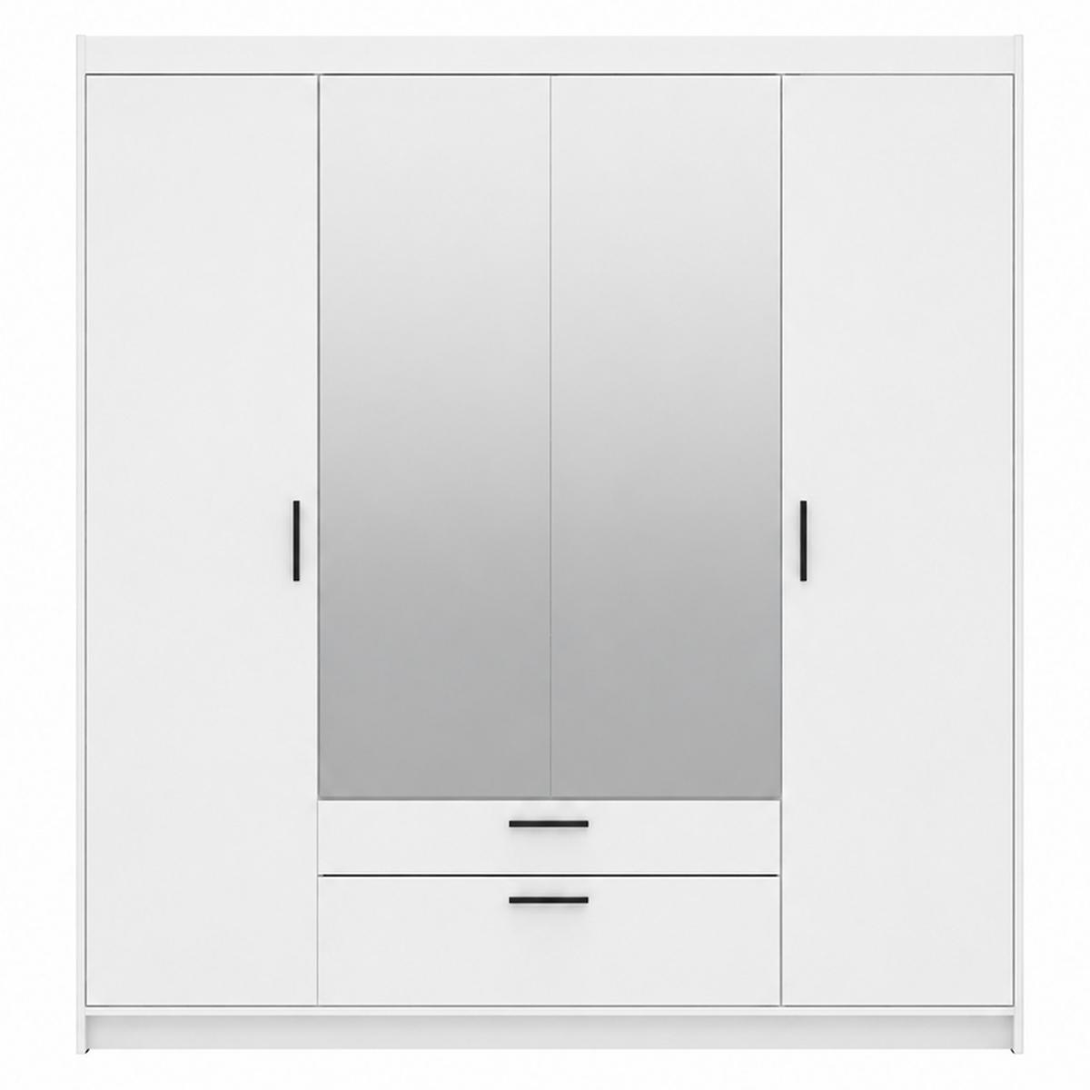DREHTÜRENSCHRANK Elena mit 4 Türen, 2 Schubladen und Spiegel, 176 cm, Weiß - Weiß, Holzwerkstoff (176/190/53cm) - Beautysofa