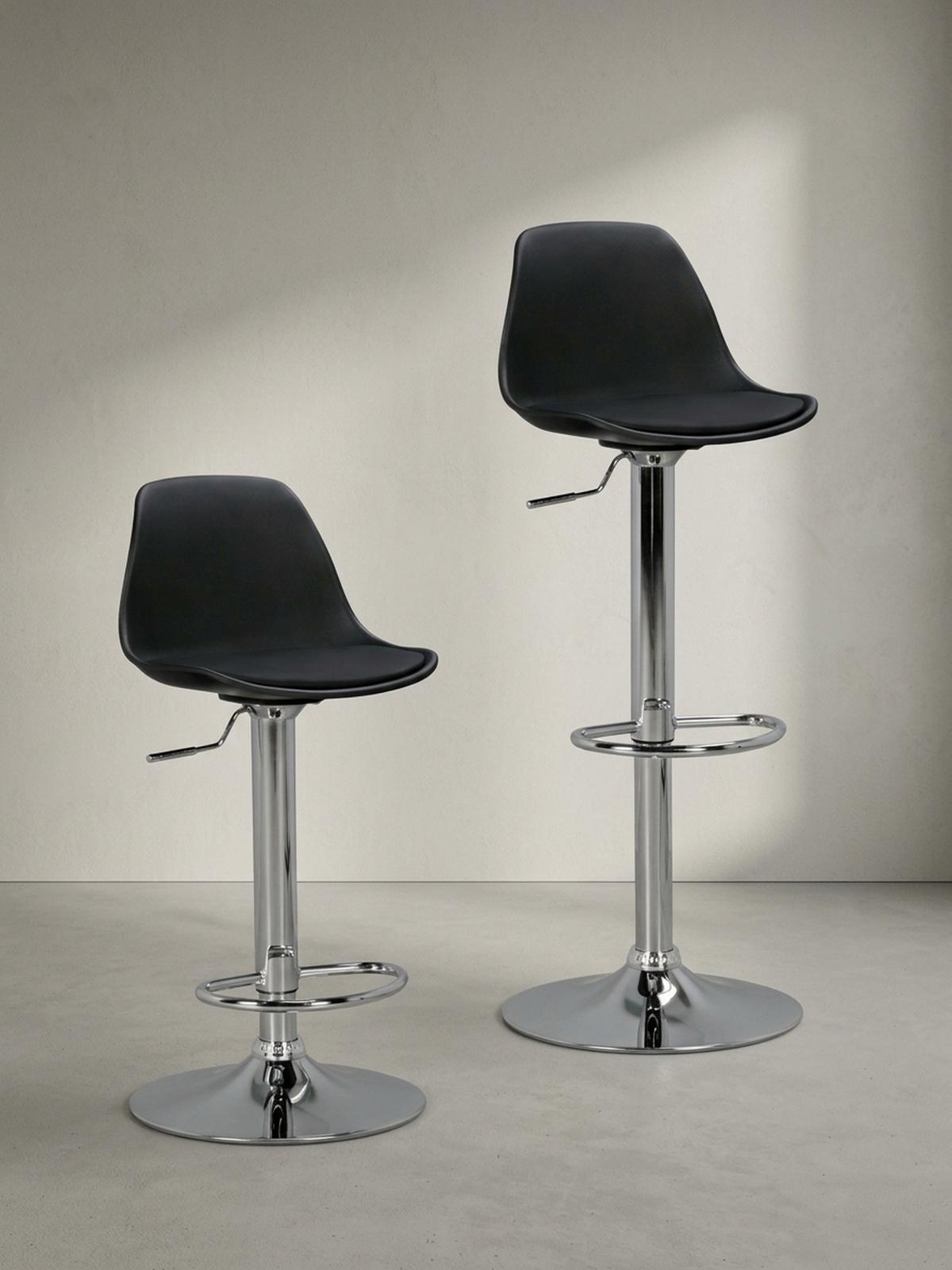 BARHOCKER Lederoptik Verchromt Drehbar BERN, Schwarz 40x40x104 cm - Silberfarben/Schwarz, Kunststoff/Textil (40/104/40cm) - KADIMA DESIGN