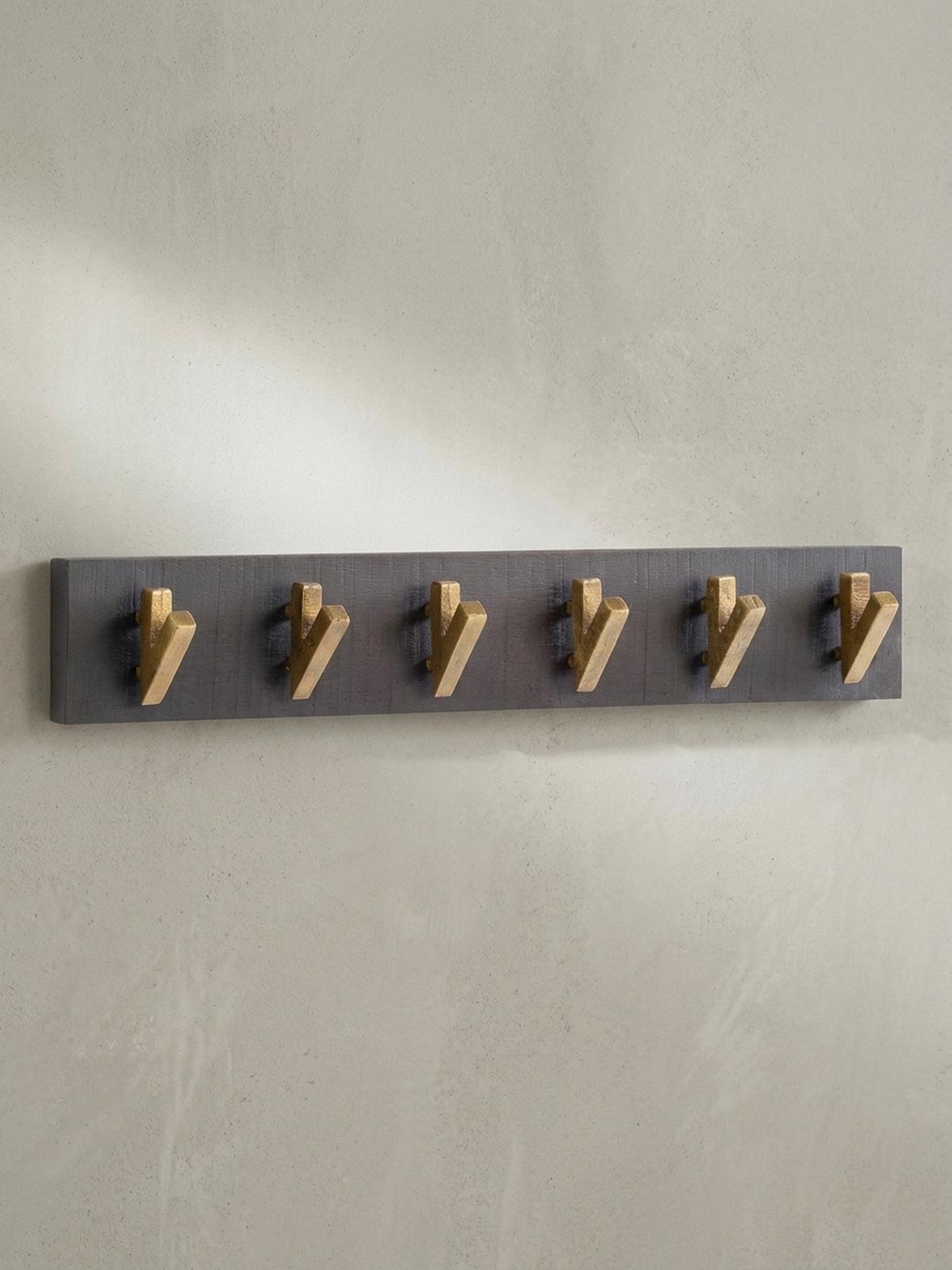 WANDGARDEROBE Mango Massivholz Metall Modern 60x10x8 cm Schwarz Gold - Schwarz, Holz (60/10/8cm) - KADIMA DESIGN