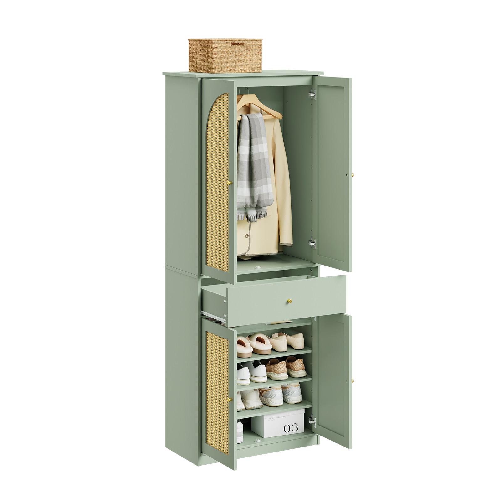 KLEIDERSCHRANK mit 4 Türen, 1 Schublade und 5 verstellbaren Böden, 70x34x180 cm - Grün, Holzwerkstoff (70/180/34cm) - SoBuy