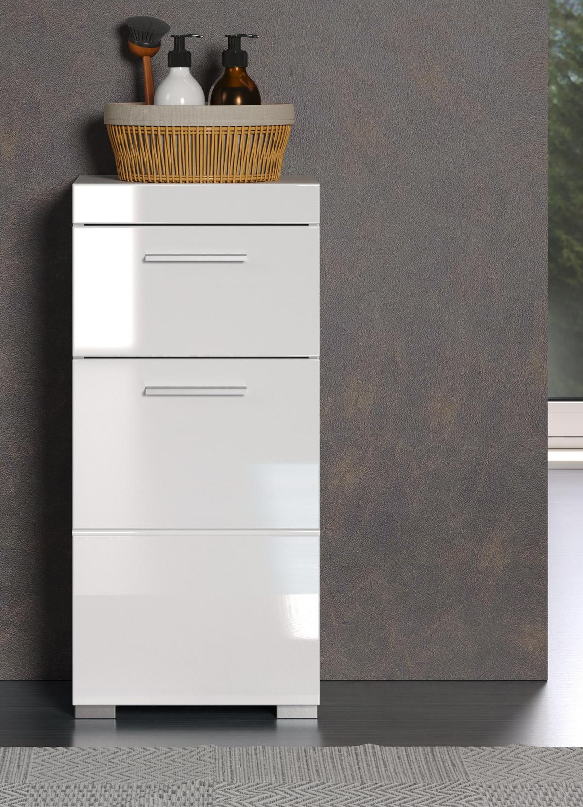 BADSCHRANK weiß Hochglanz 37 x 79 cm, Badezimmer Unterschrank modern - Weiß, Holzwerkstoff/Kunststoff (37/79/31cm) - Top.Furn