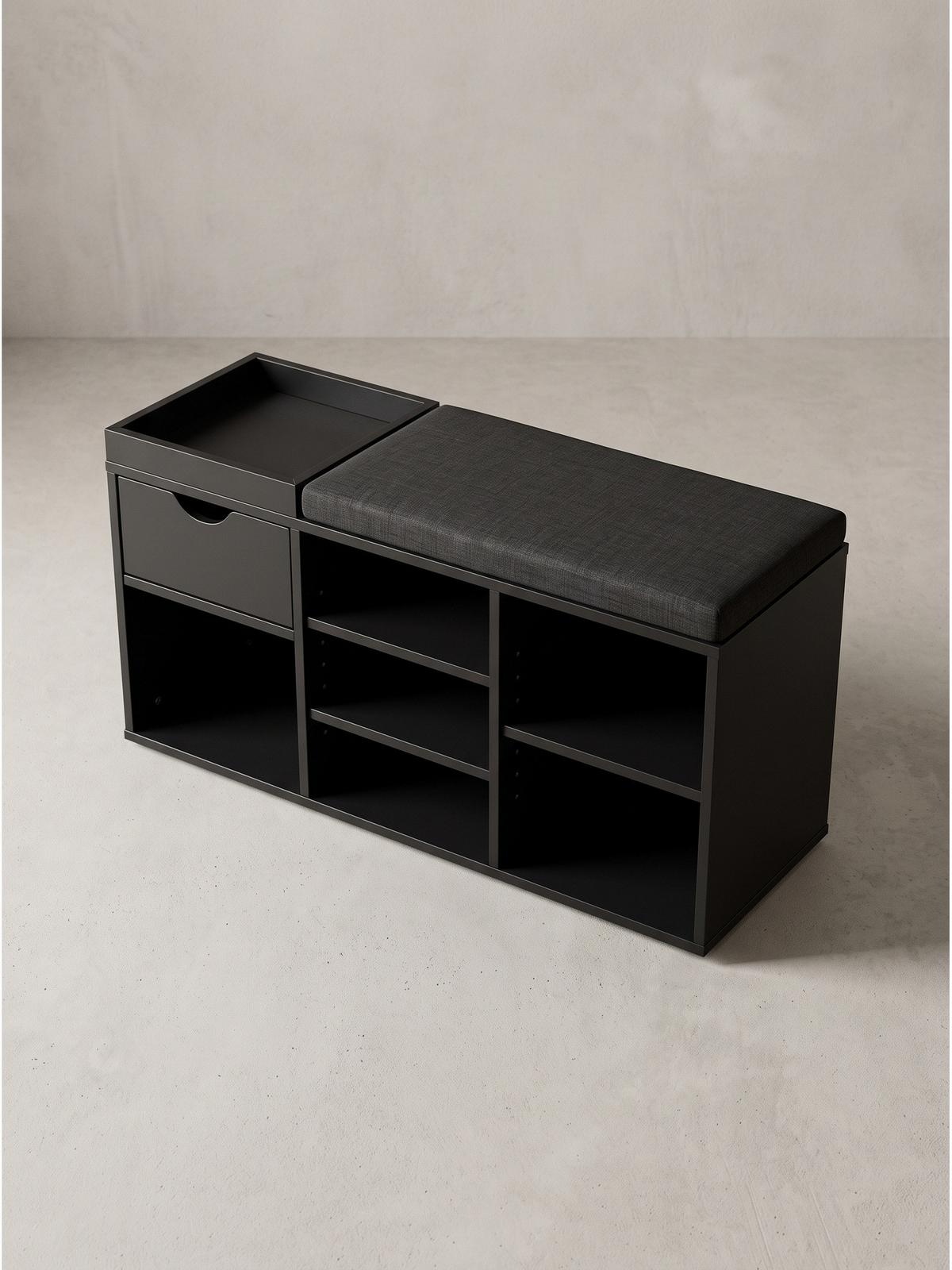 GARDEROBENBANK CARTAGENA, Stoff, Schwarz, 100 x 30 x 45 cm - Schwarz, Holzwerkstoff/Textil (100/45/30cm) - KADIMA DESIGN