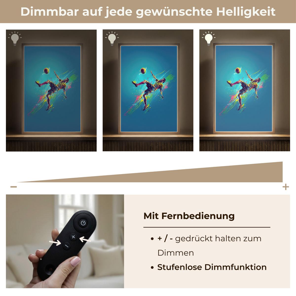 NACHTTISCHLAMPE MIT AKKU Fußballer - Farbspritzer - Farbenfroh - Ball 40x60 cm - Blau, Holzwerkstoff (8/40/60cm) - OnlyWow