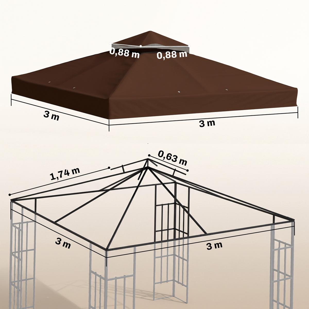 PAVILLON-ERSATZDACH aus Polyester Kaffee - Braun, Textil (300/1/300cm) - Outsunny