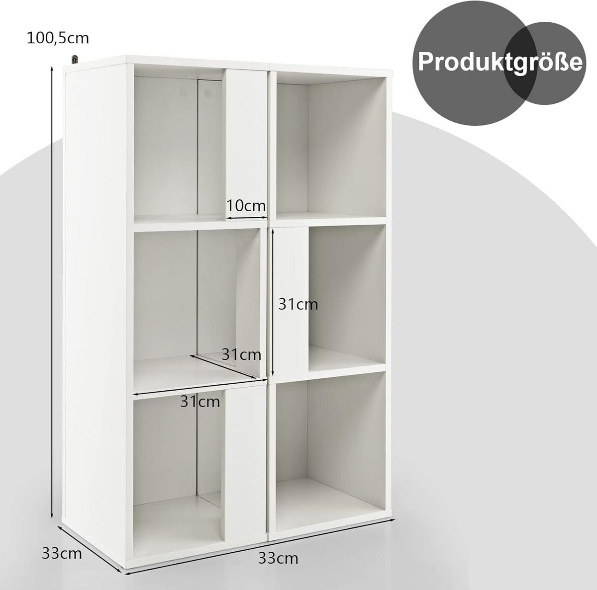BUCHERREGAL 3 Ebenen Weiß 2er-Set - Weiß, Holz (33/101/33cm) - COSTWAY