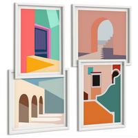 BILDER SET 4er Set - 50x50 cm & 40x60 cm Weißer Rahmen - Farbenfrohe Illustrationen der Stadt - Weiß, Kunststoff (50/50cm) - TULUP