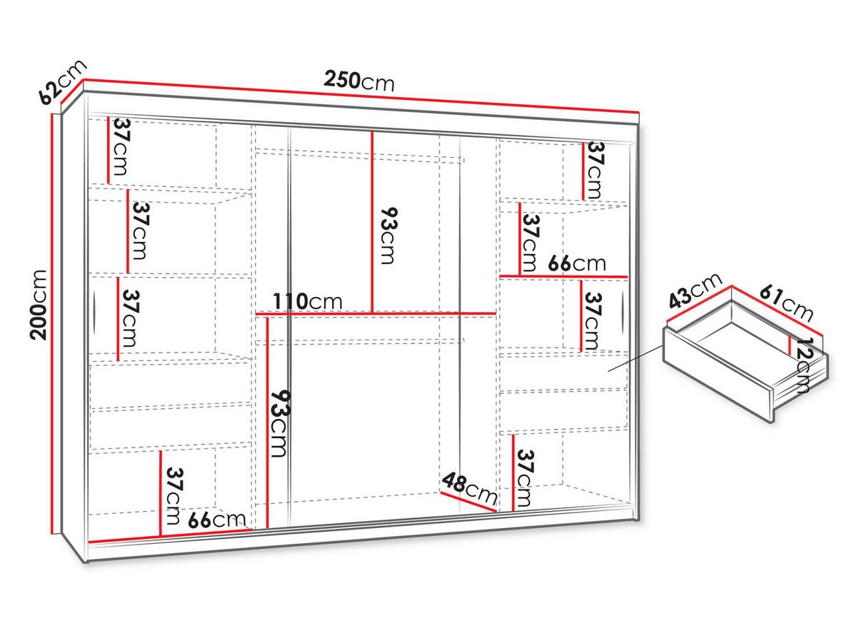 SCHWEBETÜRENSCHRANK Wika 250 cm mit Schubladen - Silberfarben/Nussbaumfarben, Holzwerkstoff/Kunststoff (250/200/62cm) - MIRJAN24