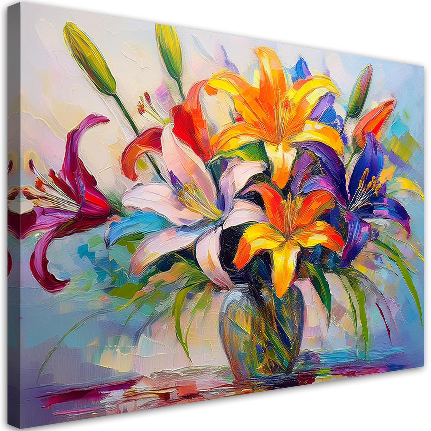 WANDBILD lilien blumenstrauß - Multicolor, Textil (60/40cm) - Feeby