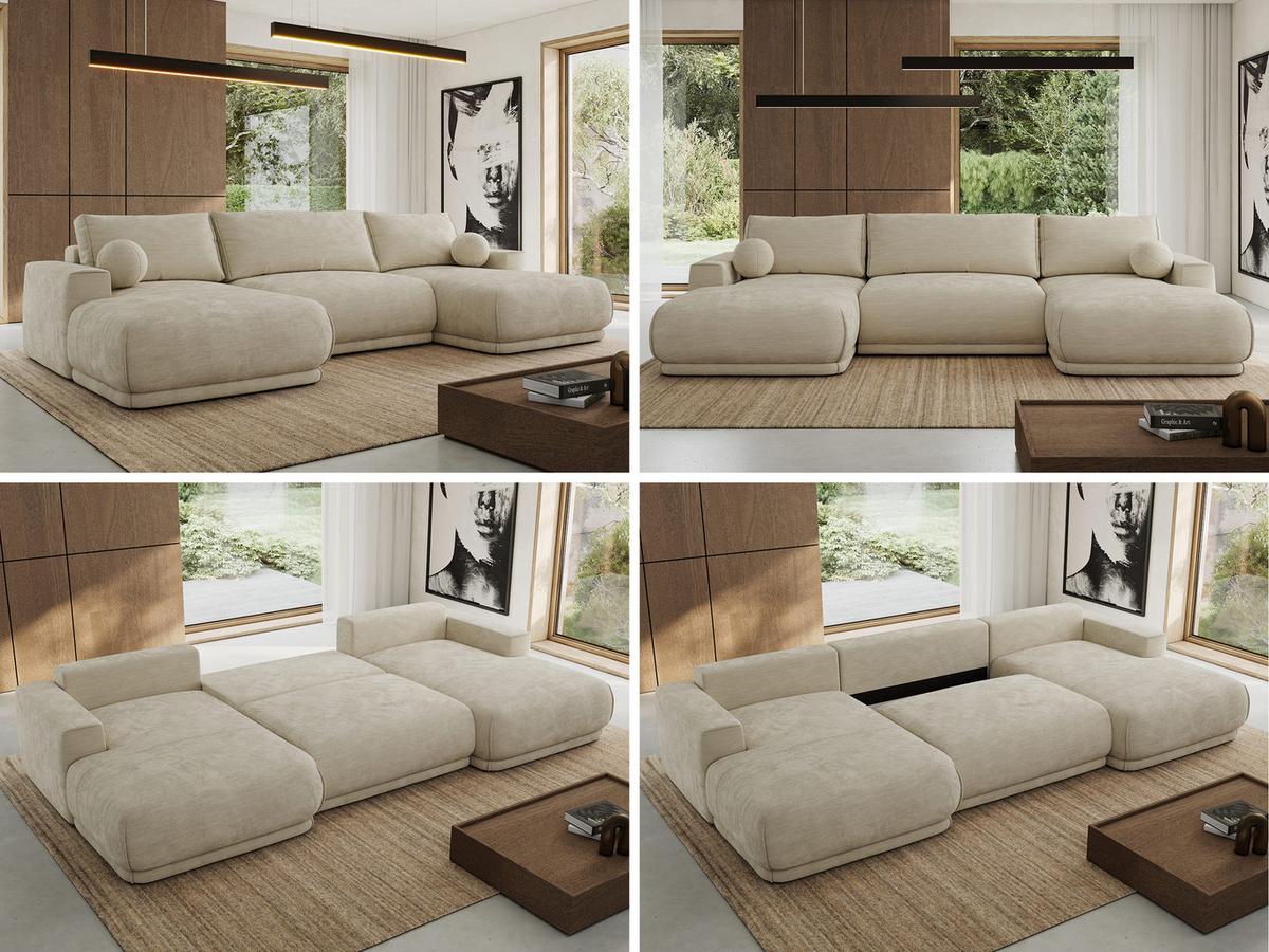 WOHNLANDSCHAFT RINA U Beige Schenille glatt - Beige/Schwarz, Kunststoff/Textil (360/85/170cm) - MKS