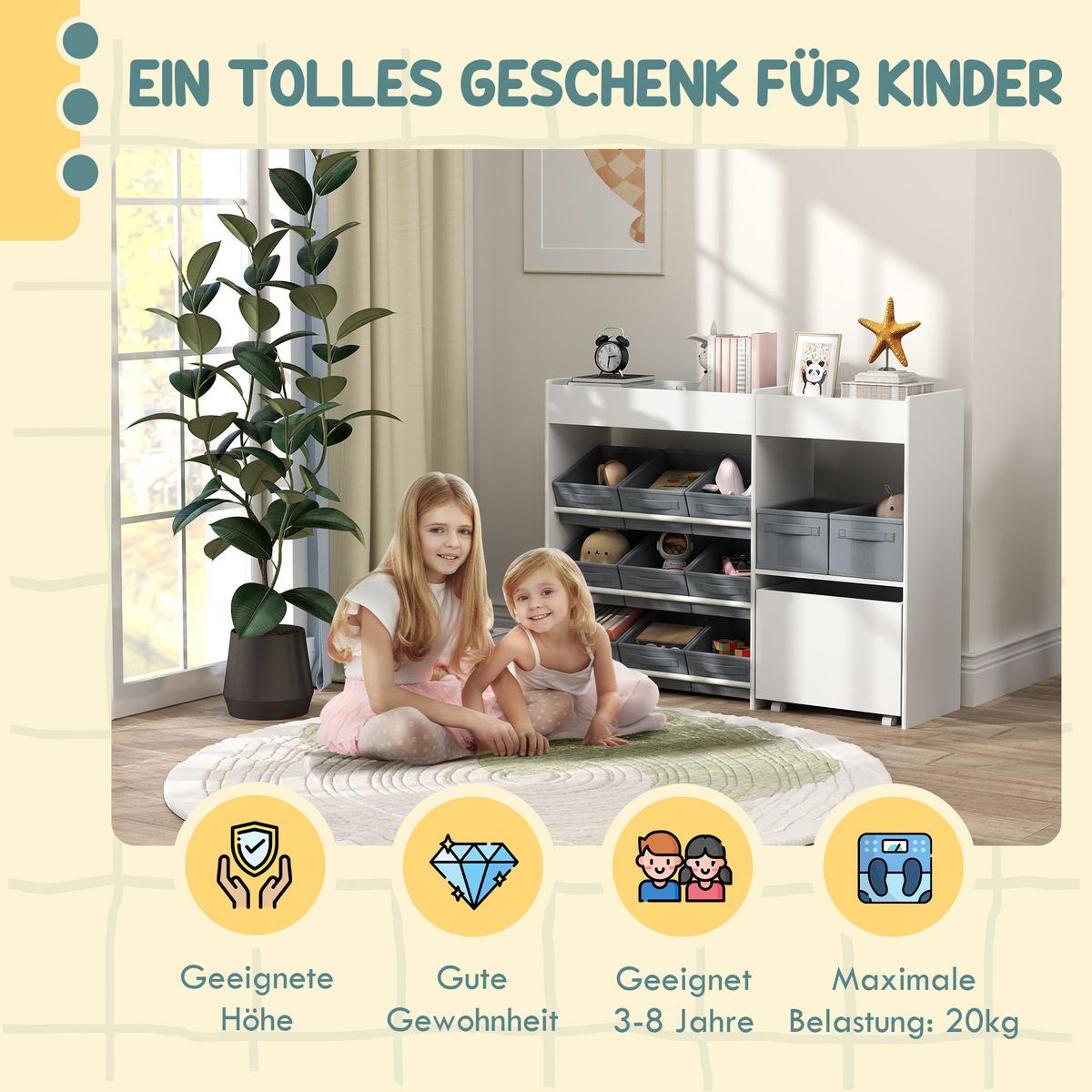 KINDERREGAL - Weiß, Holzwerkstoff/Metall (30/80/105cm) - AIYAPLAY