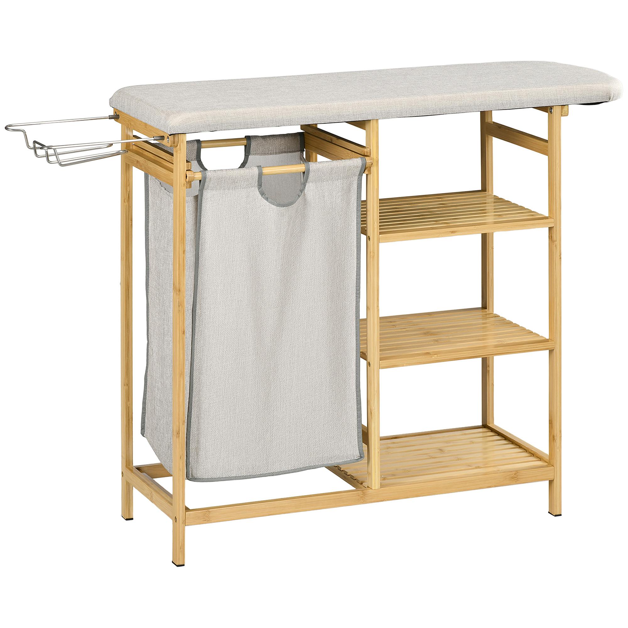WÄSCHEKORB 57,4 L Wäschebox mit Bügelbrett und Bügeleisen, Bambus, Natur - Multicolor, Kunststoff (34/82/113cm) - HOMCOM
