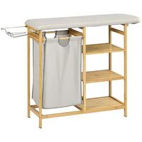 WÄSCHEKORB 57,4 L Wäschebox mit Bügelbrett und Bügeleisen, Bambus, Natur - Multicolor, Kunststoff (34/82/113cm) - HOMCOM