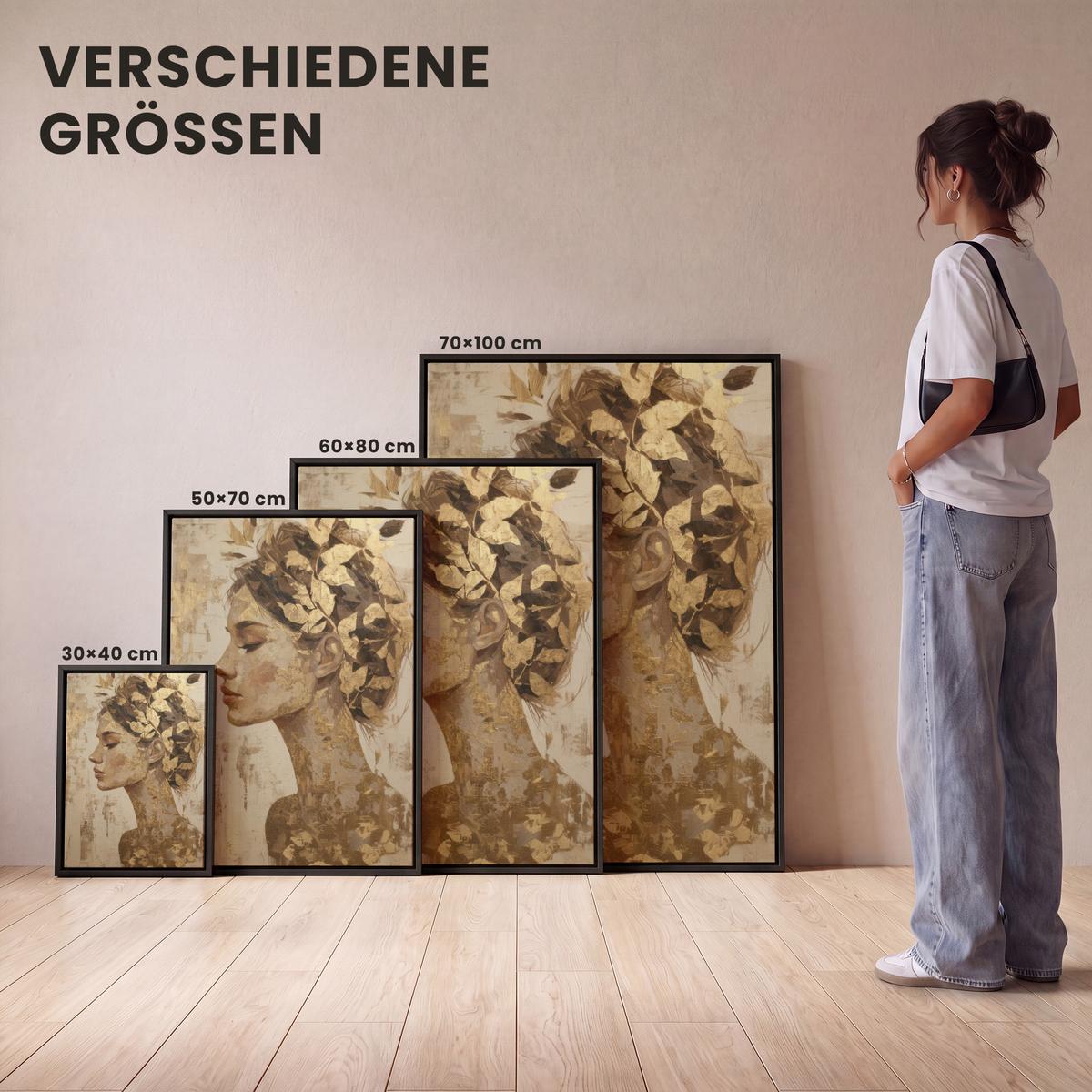 LEINWAND Bilder mit Rahmen - Frau - Gold - Abstrakt - Textur - 50x70 - Goldfarben, Textil (50/70cm) - MuchoWow