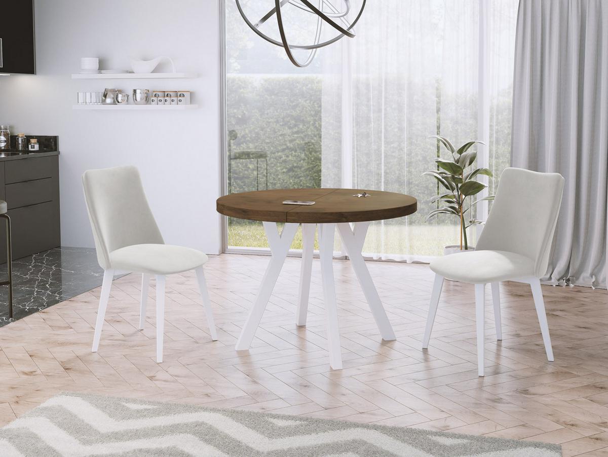 ESSTISCH Twixy runder ausziehbarer, Lefkas Eiche 100-150/100/76 cm - Alteiche/Weiß, Holz/Holzwerkstoff (100/150/76cm) - WFL GROUP