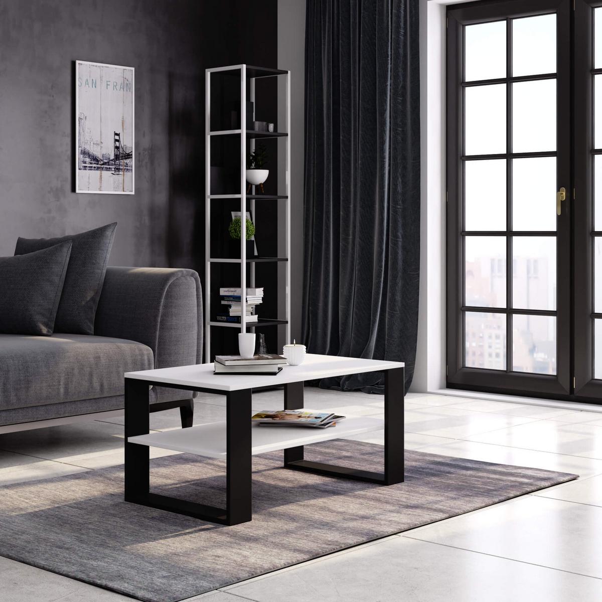 COUCHTISCH Weiß, Schwarz 45/92/53 - Schwarz/Weiß, Holzwerkstoff (53/92/45cm) - RAUMHIRSCH FURNITURE