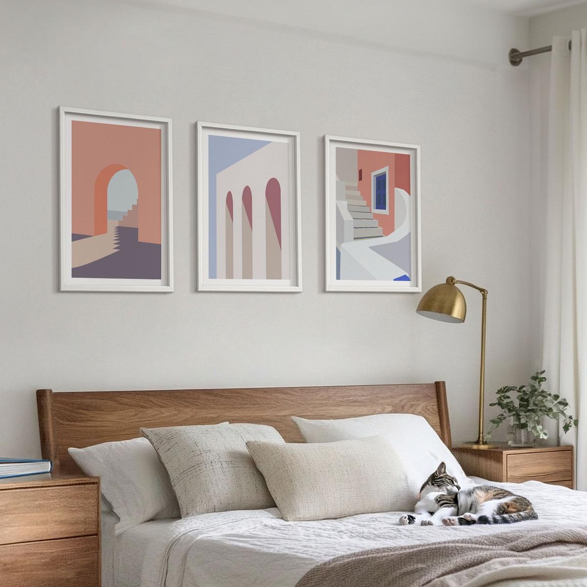 BILDER SET 3er Set - 40x60 cm Weißer Rahmen - Minimalistische Architekturillustrationen - Weiß, Kunststoff (40/60cm) - TULUP