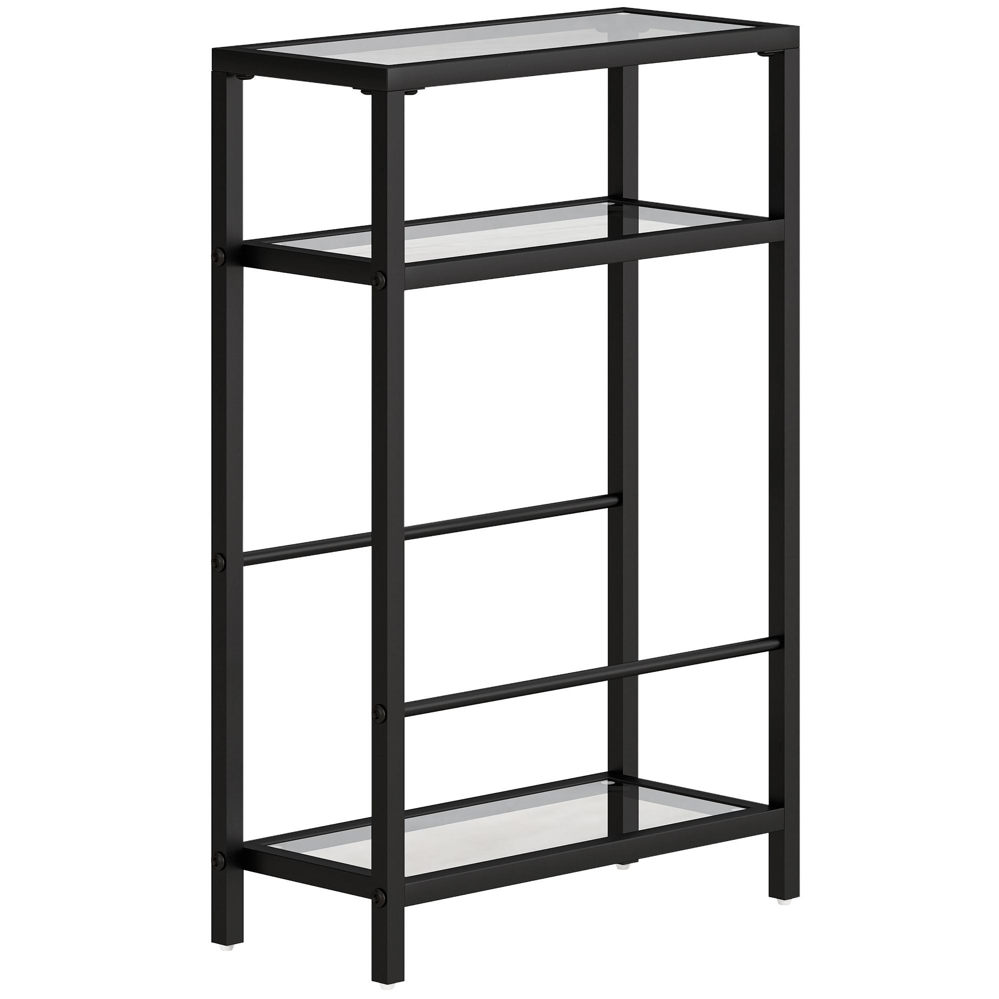BEISTELLTISCH kleiner Couchtisch mit 3 Ebenen, Tischplatte aus Hartglas Schwarz - Schwarz, Metall (40/18/62cm) - HOMCOM