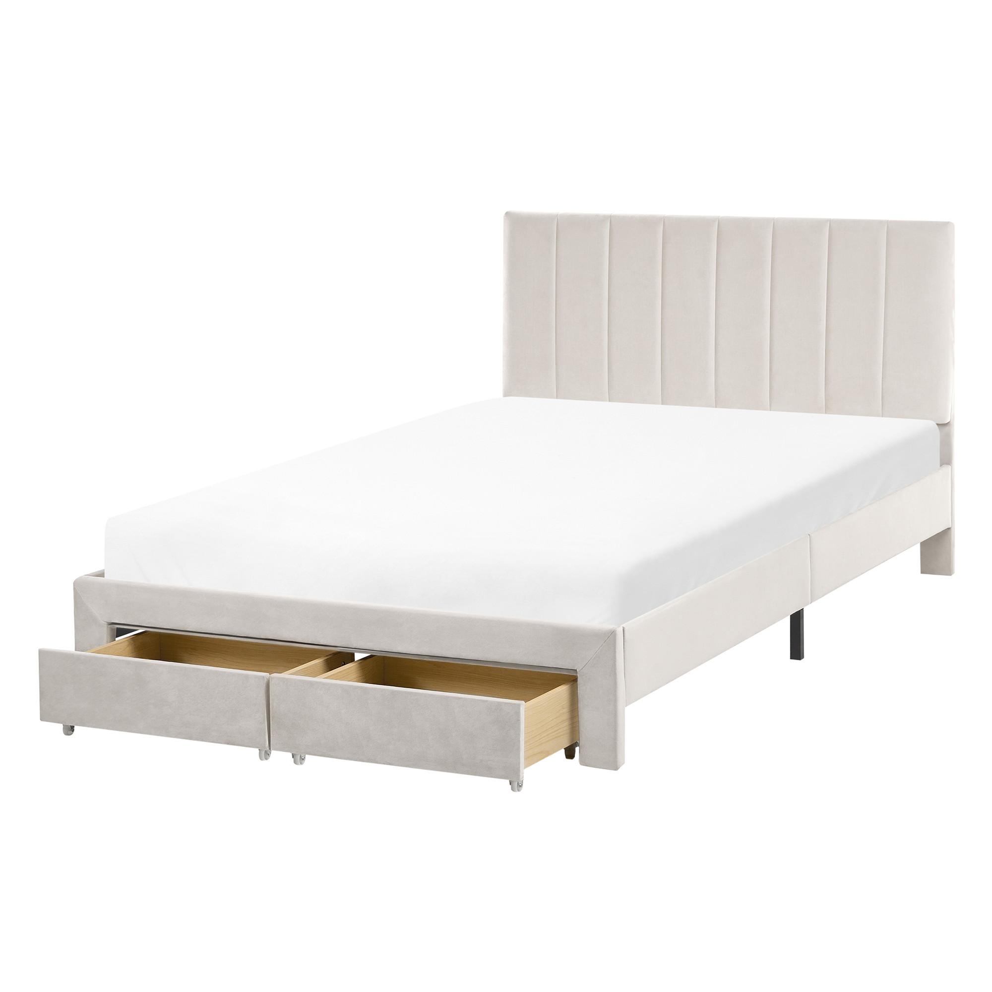 BETT mit Schubladen 120/200 cm Samtstoff Cremeweiß Lonzac - Creme, Textil (120/200cm) - Beliani