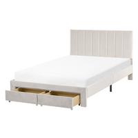 BETT mit Schubladen 120/200 cm Samtstoff Cremeweiß Lonzac - Creme, Textil (120/200cm) - Beliani