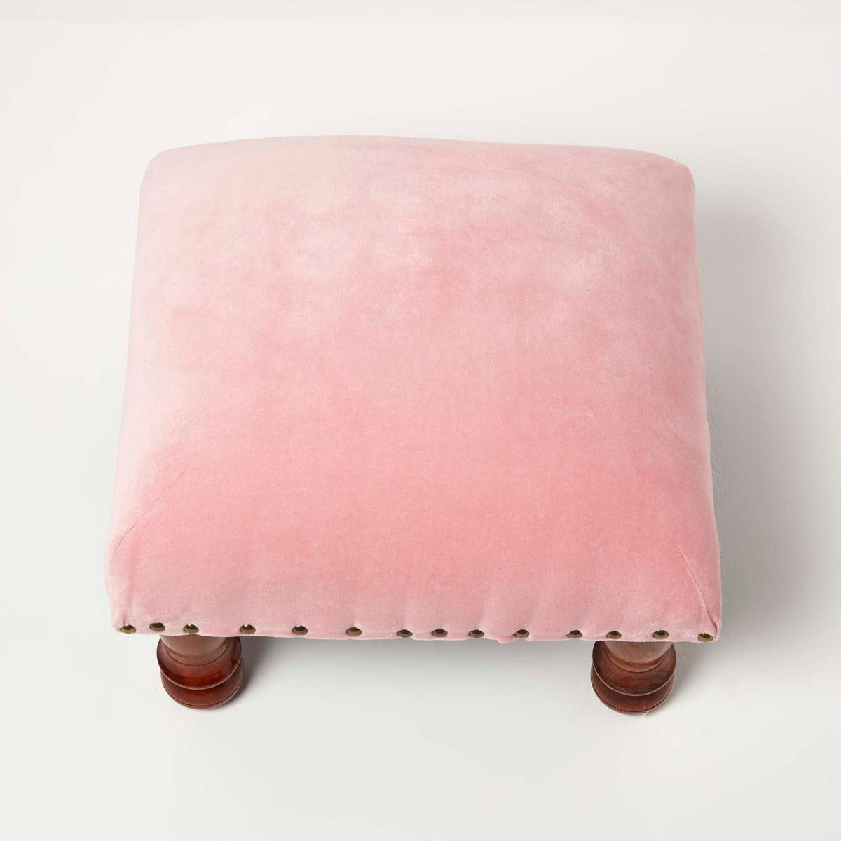 SAMT-HOCKER Mable, rosa mit Holzbeinen, 40/40/25 cm - Rosa, Textil (40/25/40cm) - Homescapes