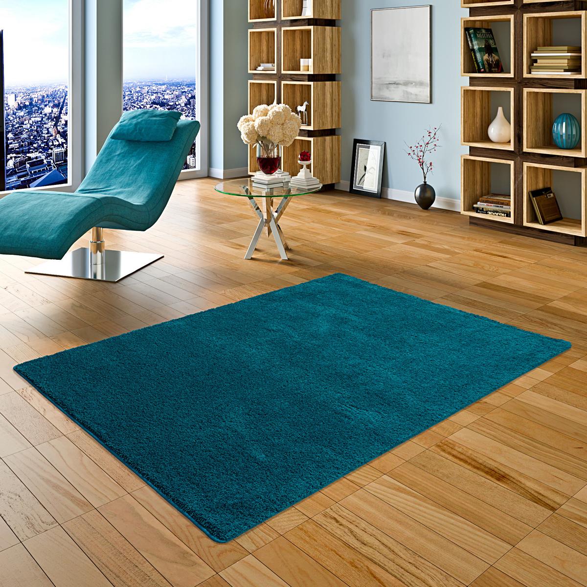 HOCHFLOR SHAGGY TEPPICH PALACE - Petrol, Textil (140/200cm) - Snapstyle
