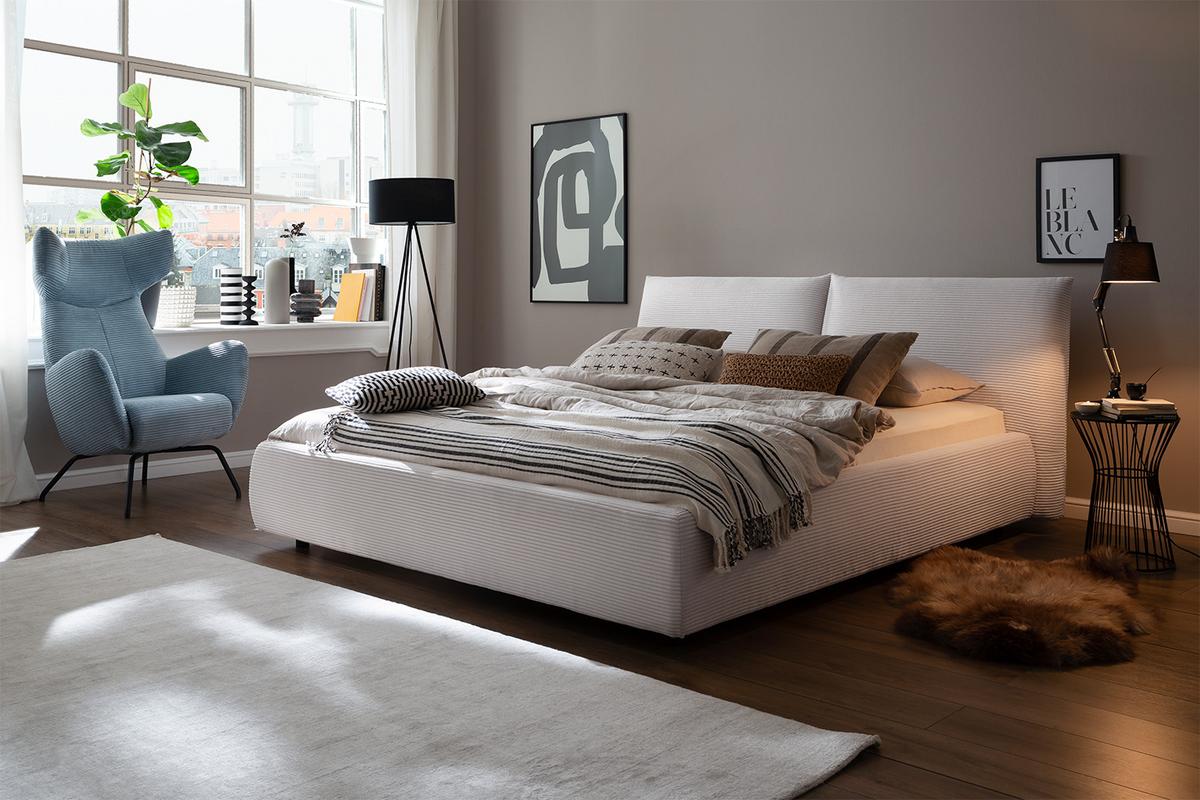 POLSTERBETT HENRY Cremeweiß Cord - Creme/Weiß, Textil (140/200cm) - KAWOLA