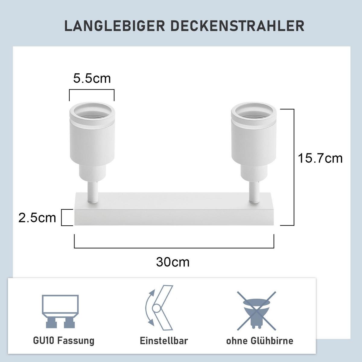 DECKENSTRAHLER Saarbrücken 2-flammig 30/5/15.7 cm - Weiß, Metall (30/5/15.7cm) - Nettlife
