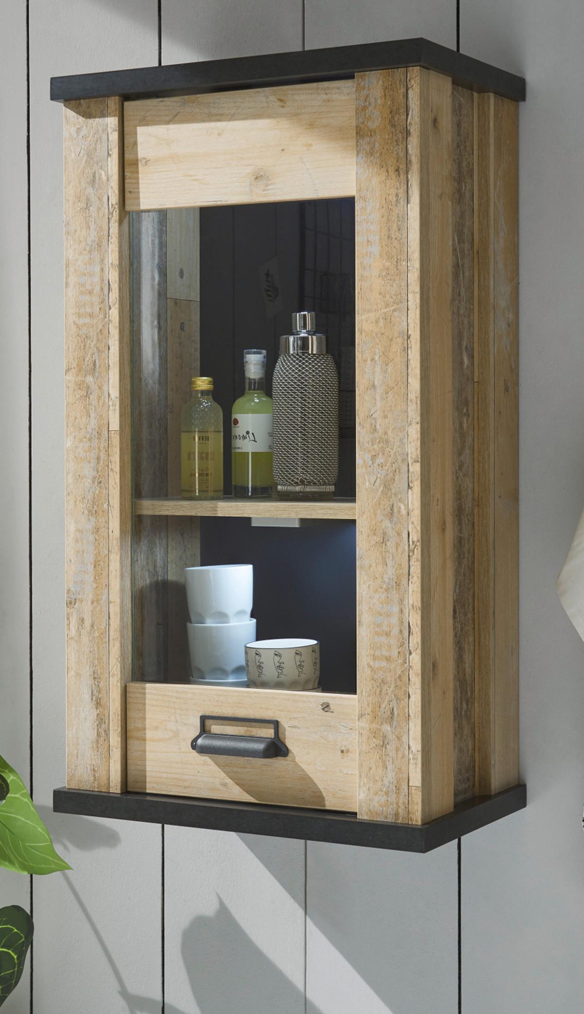 KÜCHENOBERSCHRANK Used Wood, anthrazit 50 cm, Hängeschrank mit Soft-Close - Anthrazit/Schwarz, Glas/Holzwerkstoff (50/90/31cm) - Furn.Design