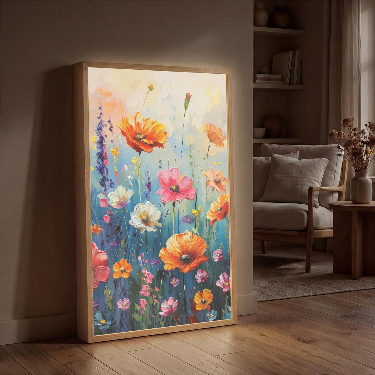 WANDLEUCHTE MIT AKKU Blumen - Natur - Aquarell - Kunst 60x90 cm - Multicolor, Holzwerkstoff (60/90/8cm) - OnlyWow