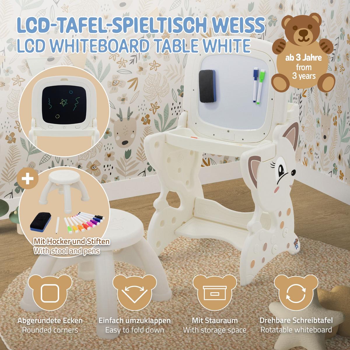 KINDER MALTISCH Weiß mit Hocker - Weiß, Kunststoff (41/76/45cm) - Joyz