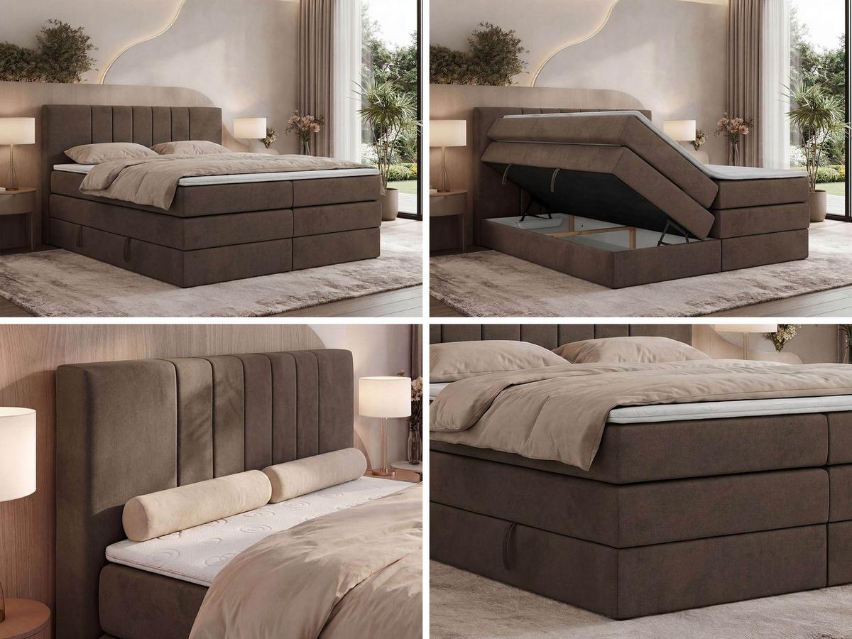 BOXSPRINGBETT INERO KING 140/200 - Braun Velvet - Topper T25 - H4 - Schwarz/Braun, Kunststoff/Textil (140/200cm) - MKS