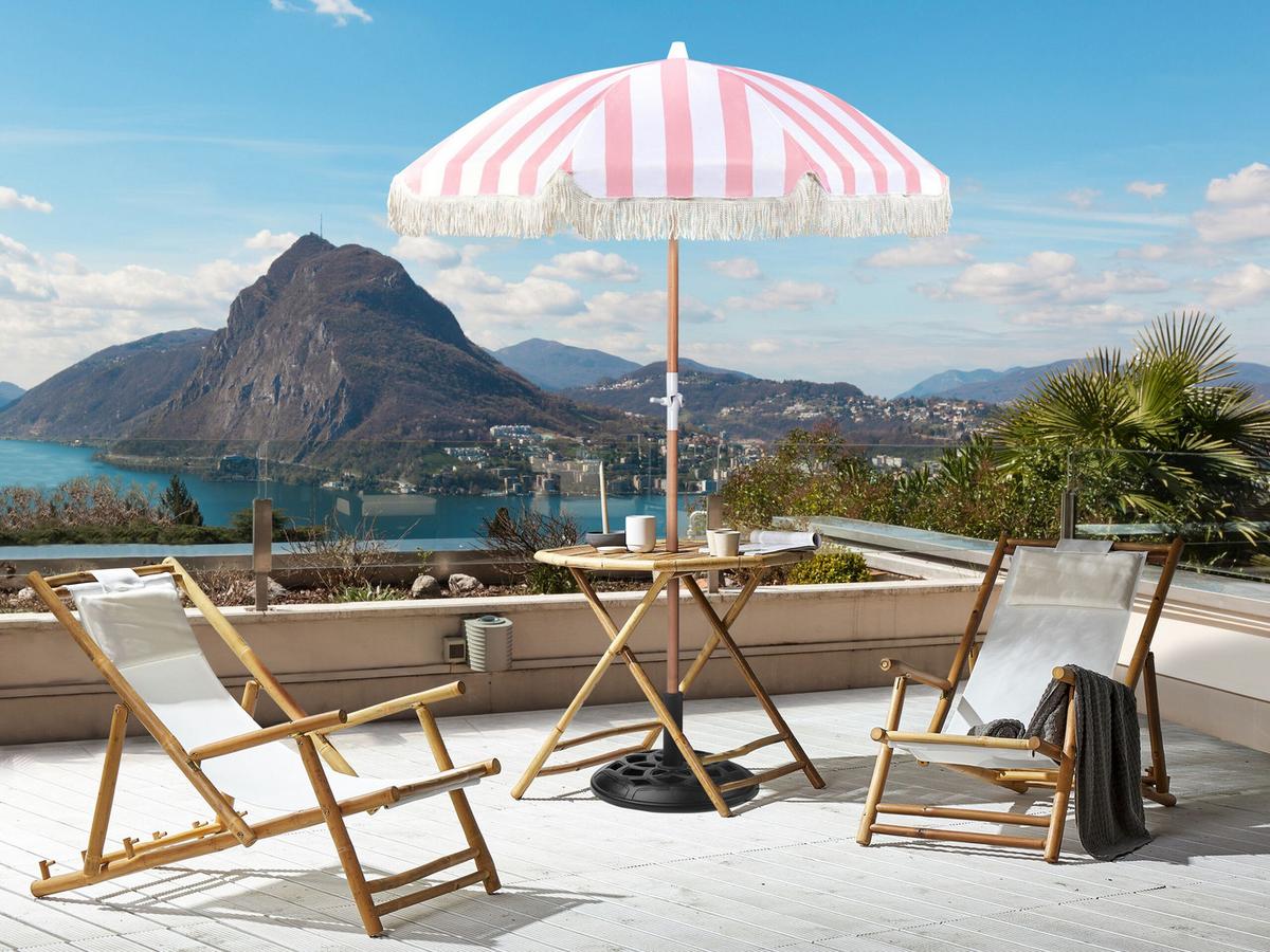 SONNENSCHIRM rosa/weiß mit Volant 150 cm Mondello - Hellbraun/Pink, Textil (150/150cm) - Beliani