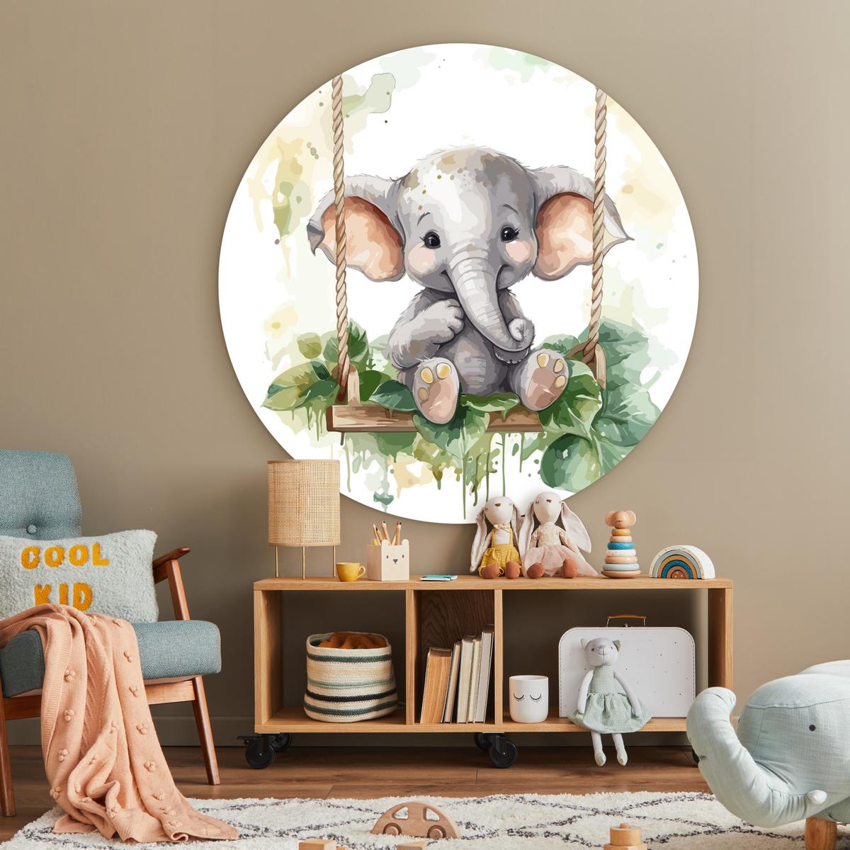 WANDBILD Elefant - Tier - Kinder - Dschungel Deko Groß 150x150 cm - Hellgrau, Kunststoff (150/150cm) - MuchoWow