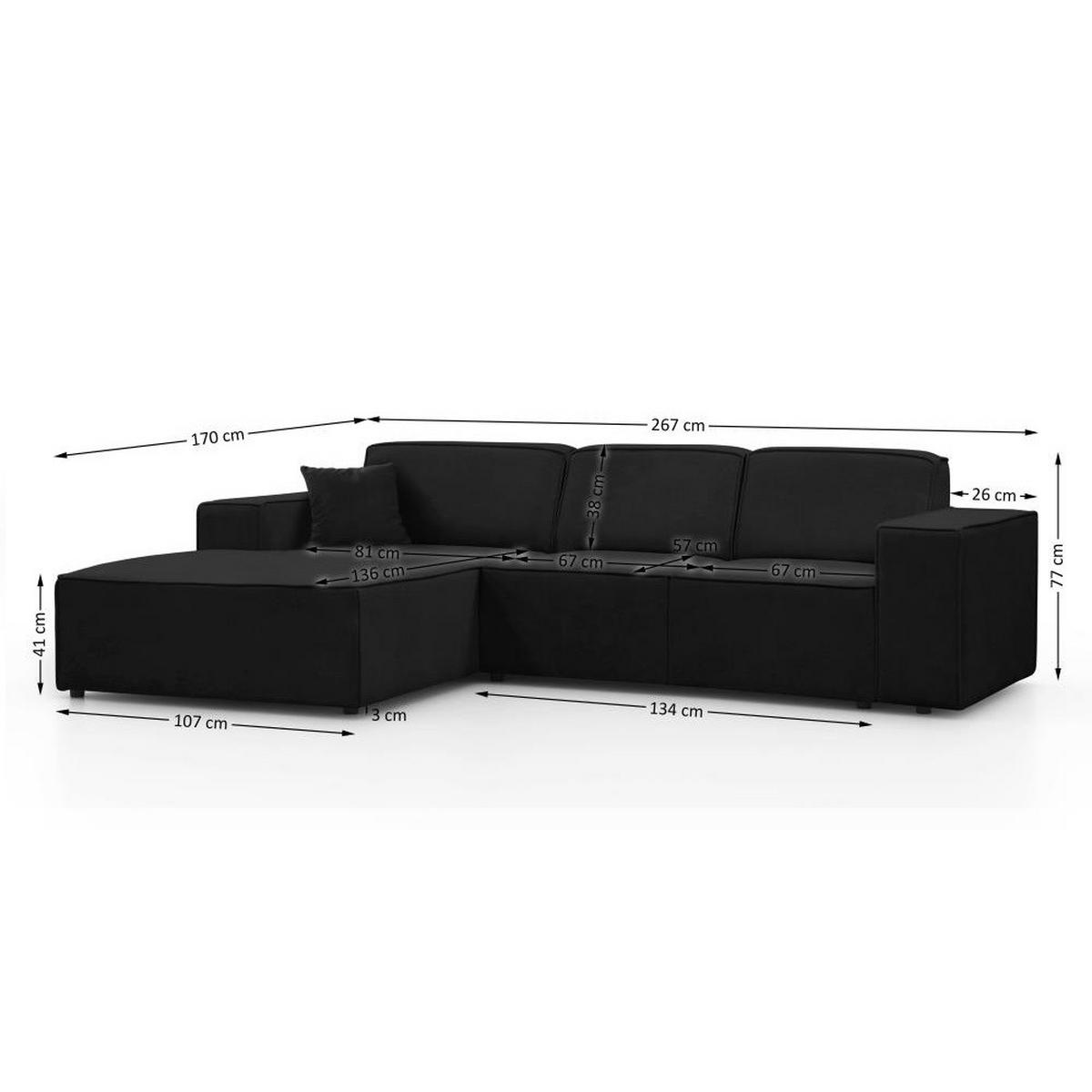 ECKSOFA ohne Schlaffunktion Pedro L schwarz rechts - Schwarz, Kunststoff/Textil (267/170cm) - Beautysofa