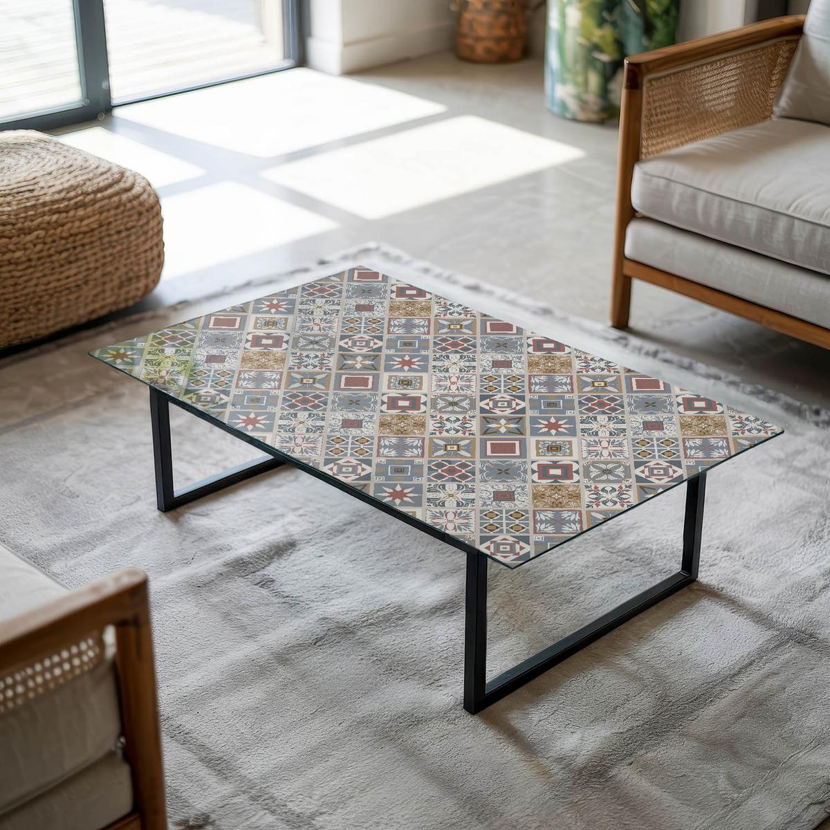 TISCHPLATTE 120x80 cm Mosaikmuster mit Ornamenten - Multicolor/Grau, Glas (0.4/120/80cm) - TULUP