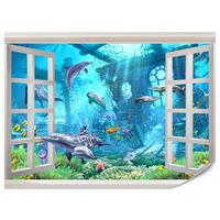 FOTOTAPETE für Schlafzimmer Fenster Unterwasserwelt Delfine Riff 450x315 - Blau/Weiß, Papier (450/315cm) - Muralo
