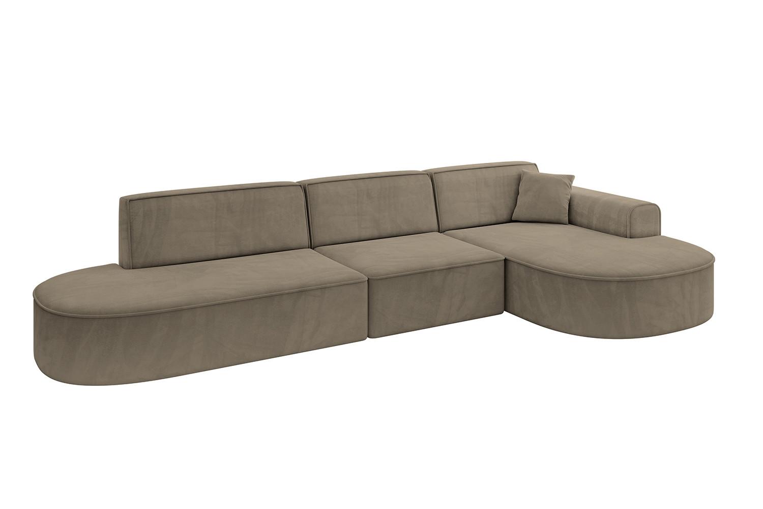 ECKSOFA Ottomane Rechts MARI-L2 - 328x171x79 cm Dunkelbraun Velours - Dunkelbraun/Schwarz, Holzwerkstoff/Kunststoff (171/328cm) - ALTDECOR