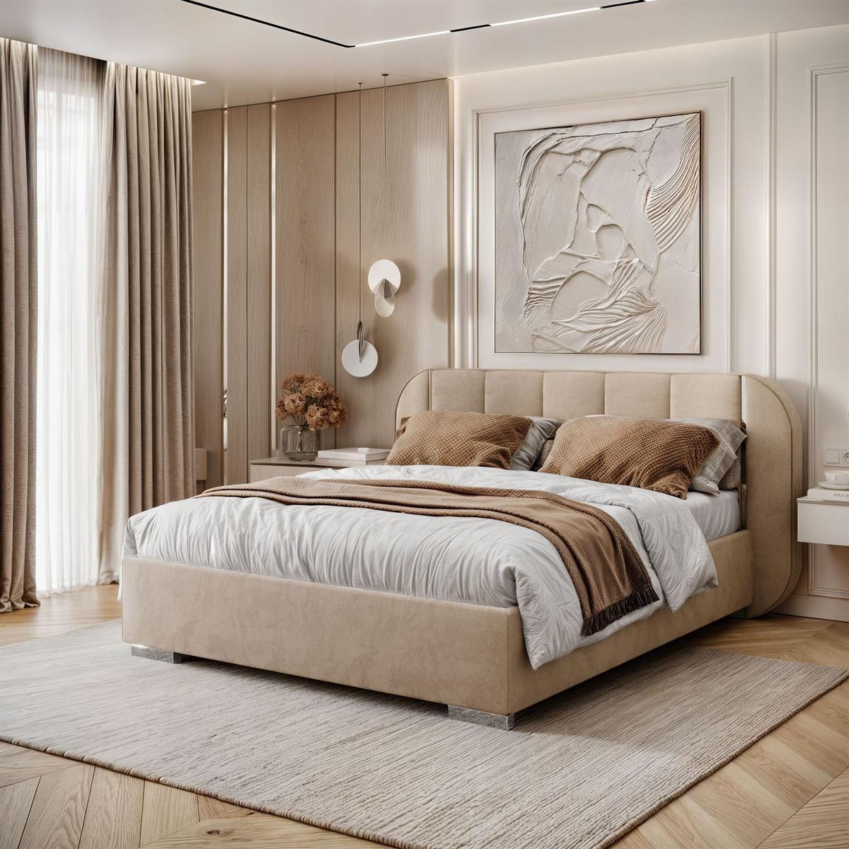 BETT AMARA SILVER 140x200 gepolstert mit Stauraum und Lattenrost, Royal Velvet 170 - Beige, Textil (140/200cm) - Lookway