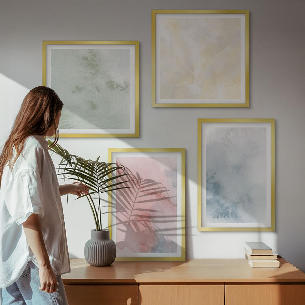 BILDER SET 4er Set - 50x50 cm & 40x60 cm Goldrahmen - Aquarellfarben in Pastellfarben - Goldfarben, Kunststoff (50/50cm) - TULUP