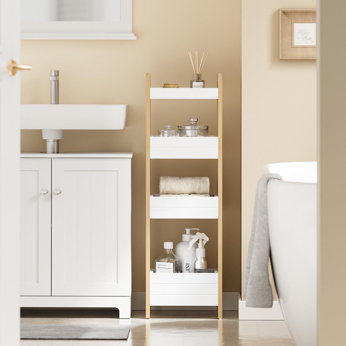 BADEZIMMERSCHRANK Schmal mit 4 Stabilen Regalen 90x28x20cm - Weiß, Holzwerkstoff (28/90/20cm) - SoBuy