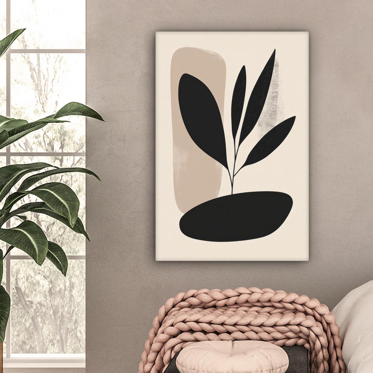 LEINWANDBILD Pflanze - Beige - Japanisch Wanddeko 40x60 cm - Schwarz, Textil (40/60cm) - MuchoWow