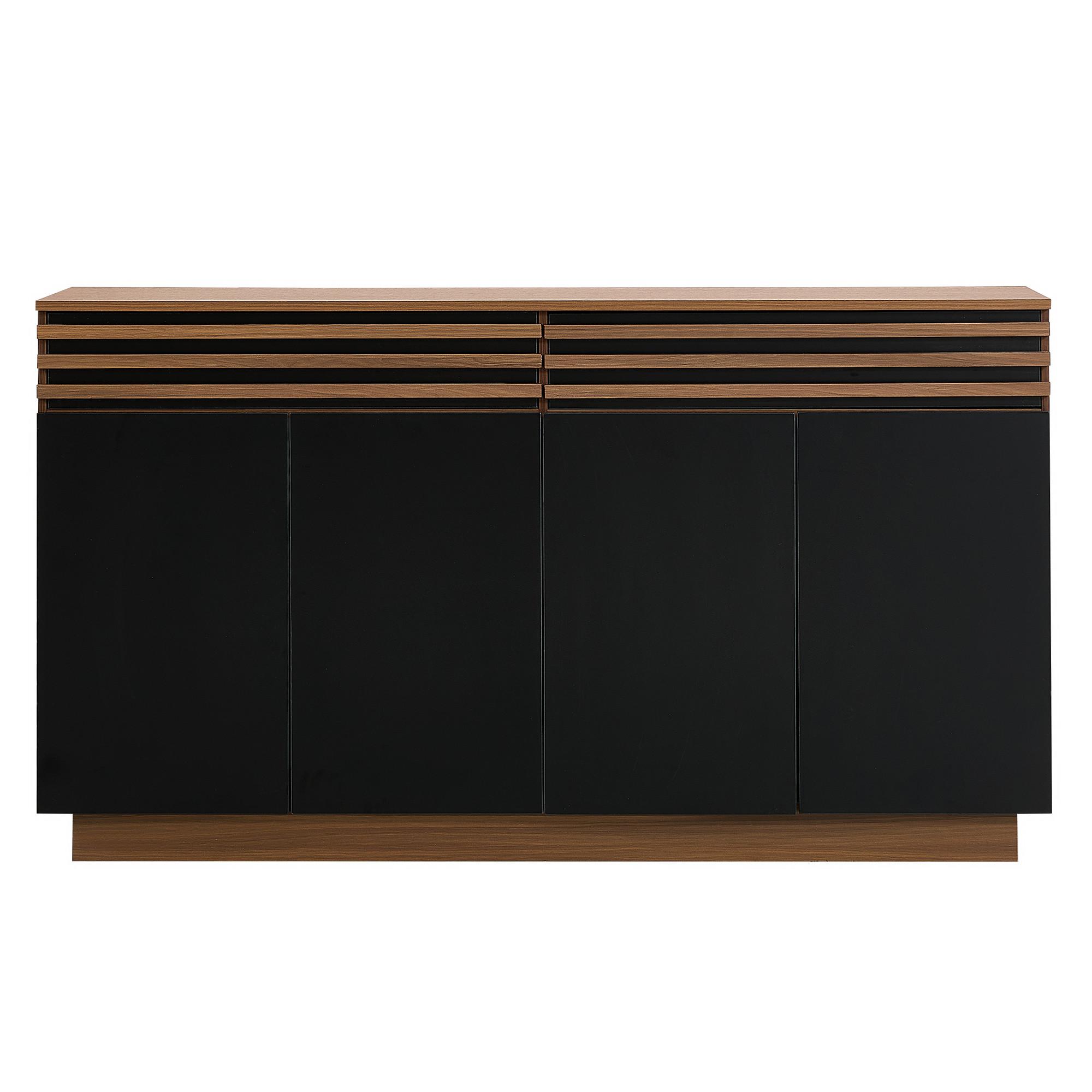 SIDEBOARD in Holzoptik und Schwarz, mit 4 Türen und 2 Schubladen - Walnussfarben, Holzwerkstoff (150/85/40cm) - Urban Meuble