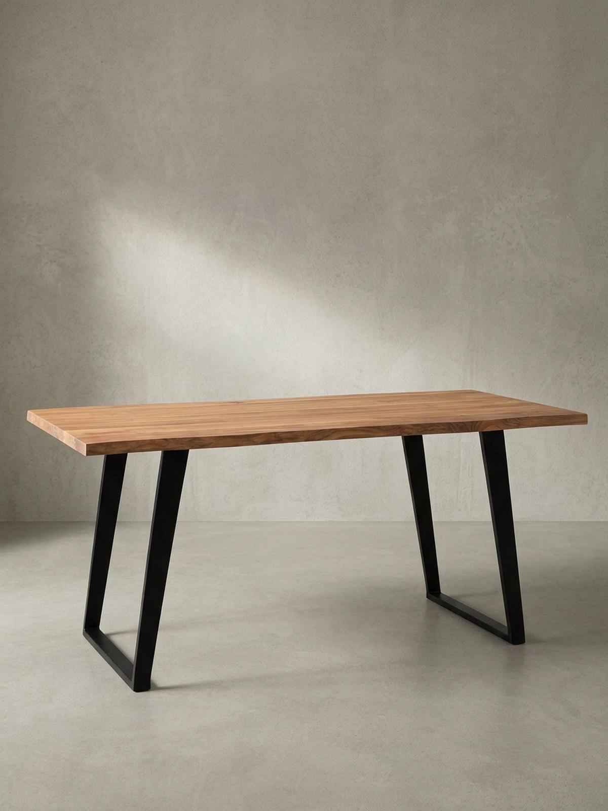 SCHREIBTISCH Massivholz Baumkante U-Gestell Handarbeit ATOLL, Goldbraun-Schwarz 160x80x76 cm - Schwarz/Braun, Holz/Metall (80/160/76cm) - KADIMA DESIGN