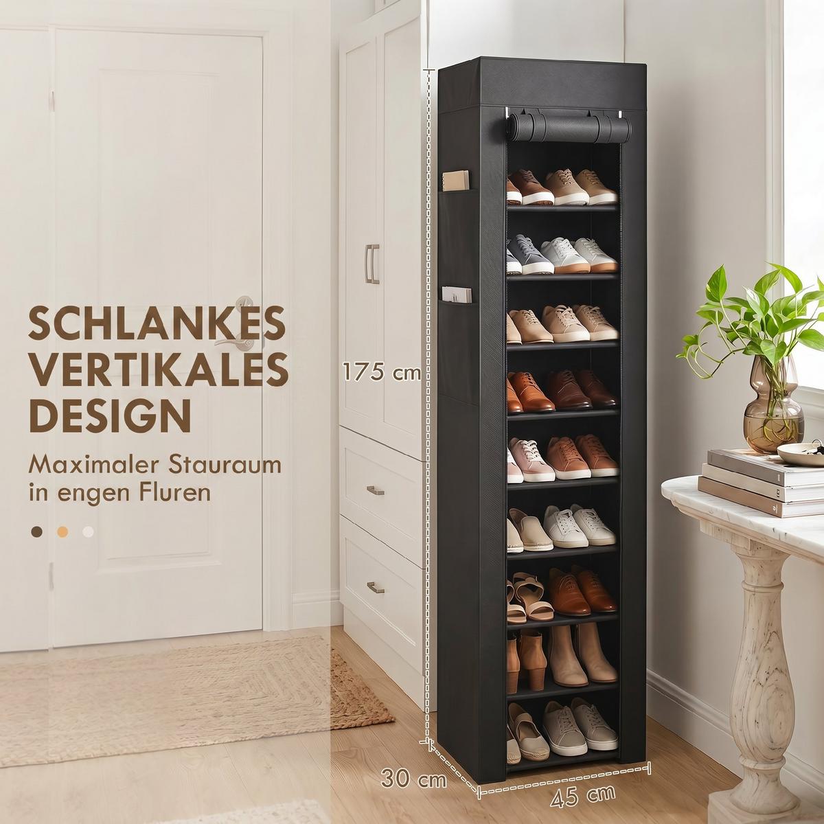 SCHUHREGAL Vliesstoff Metall Schwarz - Schwarz, Kunststoff/Textil (30/175/45cm) - HOMCOM