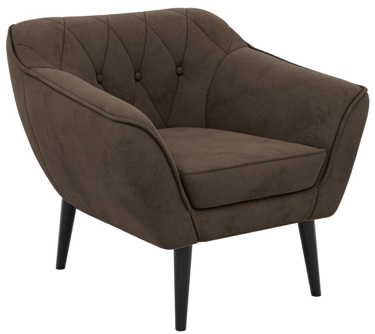SESSEL PIRS - Braun Velvet - Schwarze Beine - Dunkelbraun/Schwarz, Holzwerkstoff/Textil (80/75/74cm) - MKS