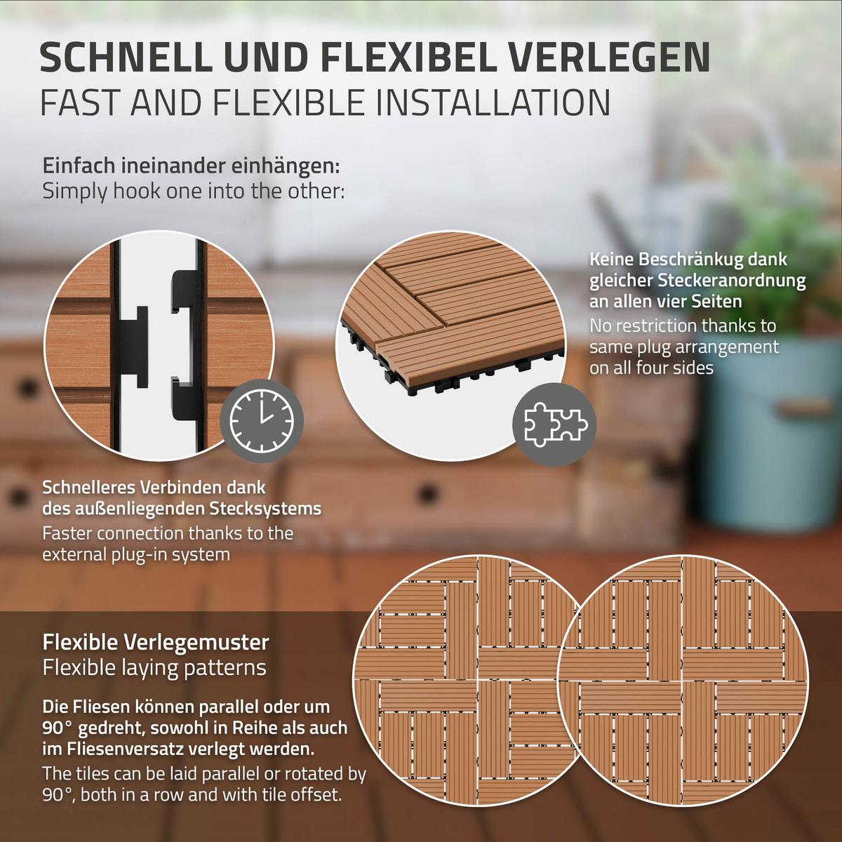 BODENPLATTE Mosaik 2er Set - Hellbraun, Holzwerkstoff (30/30/2cm) - ECD-Germany