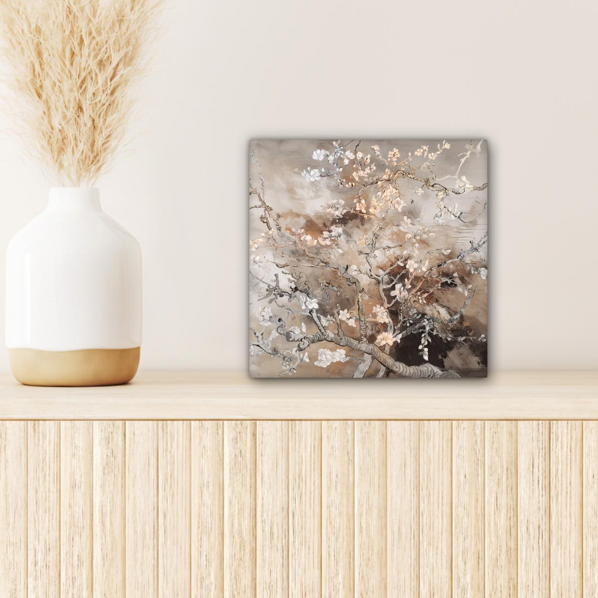 LEINWANDBILD Mandelblüte - Kunst - Van Gogh - Beige - Abstrakt Deko Wohnzimmer 20x20 cm - Braun, Textil (20/20cm) - MuchoWow